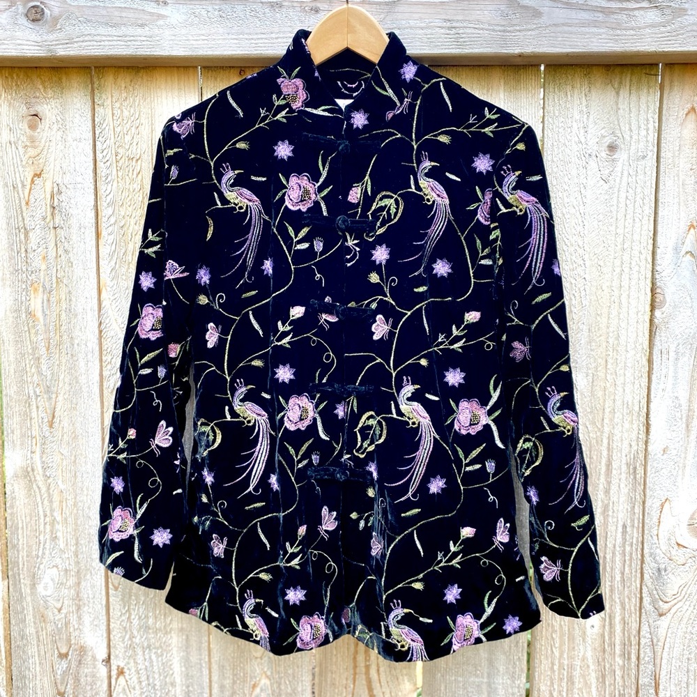 Drapers and Damons Velvet Embroidered Blazer Jacket Floral chinoiserie vintage